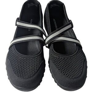 Aerosoles Mary Jane Hook Loop Comfort Black Mesh Crisscross Sneakers NWOB Size 7
